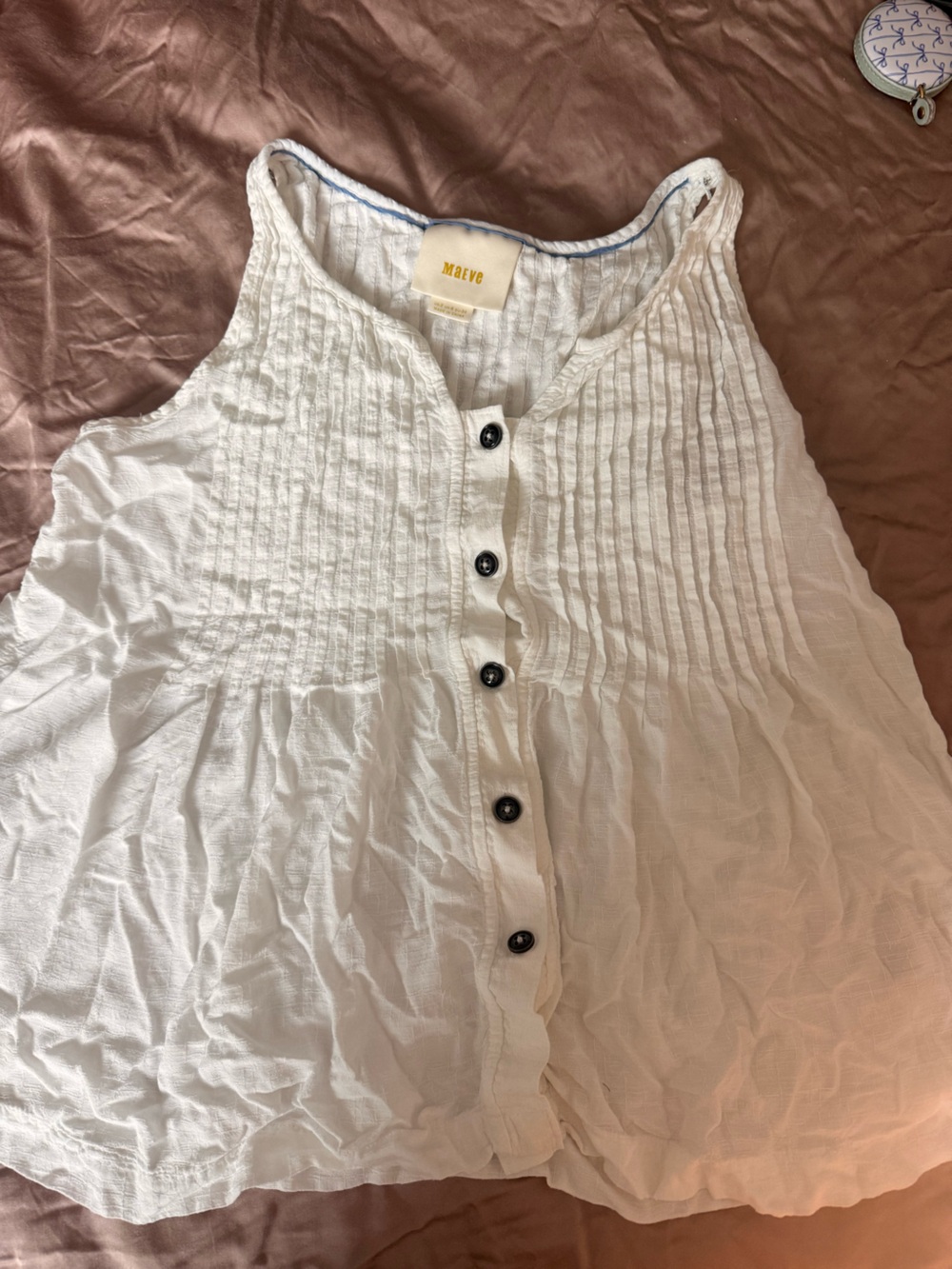 Anthropologie Maeve White Textured Pintuck Button-Front Tunic
